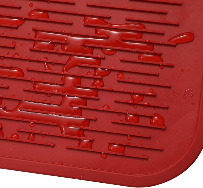 Silicone Dish Drying Mat for Multiple Usage,Easy clean,Eco-friendly,Heat-resistant Silicone Mat for Kitchen Counter or Sink,Refrigerator or Drawer Liner Red 5XL 36inches x 18inches - Bloomnest