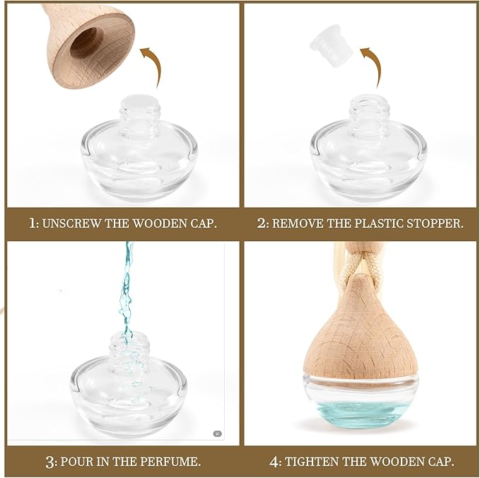 Refillable Car Air Freshener Hanging Diffuser, Empty Glass Bottle with Reed Sticks for Essential Oils, Car Scent Diffuser and Aromatherapy Pendant Decor for Women and Men, 2 Pack - Bloomnest