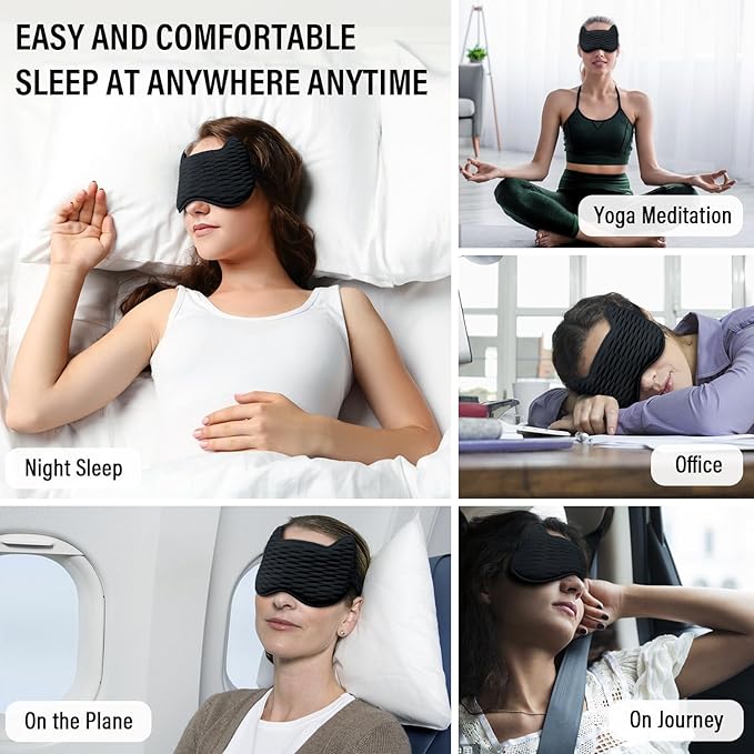 Sleep Eye Mask for Women Men, 100% Blackout 3D Contoured Cup Sleeping Mask with Adjustable Strap, Soft Breathable Memory Foam Blindfold, No Eye Pressure Eye Cover Eyeshade for Night Sleep(Black) - Bloomnest