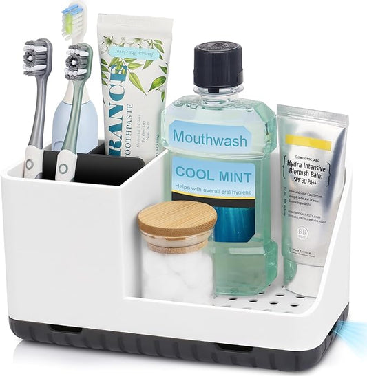 Bathroom Counter Organizer, Bathroom Organizers and Storage, Detachable Toothbrush Holders for Bathroom Vanity Sink Organizer (White) - Bloomnest