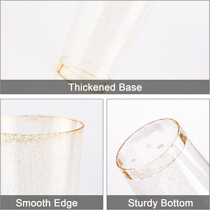 12 oz Gold Plastic Cups, 100 Pack Cold Party Drinking Cups, Plastic Cup Tumblers, Disposable Gold Cup for Party, Wedding, Halloween, Christmas - Bloomnest