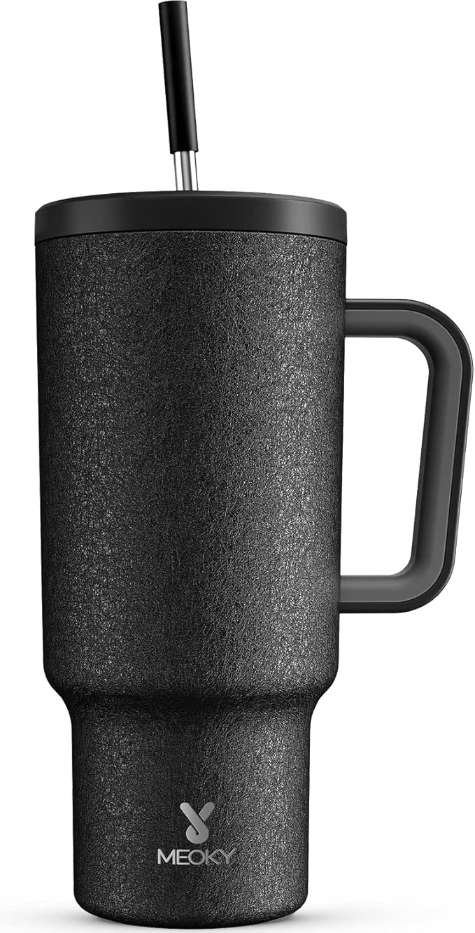 Meoky 40oz Tumbler with Handle, Leak-proof Lid and Straw, Insulated Coffee Mug Stainless Steel Travel Mug, Keeps Cold for 34 Hours or Hot for 10 Hours (Night) - Bloomnest