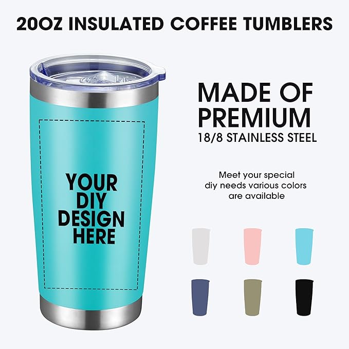 Personalized Custom Tumbler Print in USA 48 Pcs 20oz Stainless Steel Coffee Cup with Lid & Straw Double Wall Insulated Tumbler with Colorful Text Logo Photo - Bloomnest