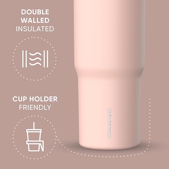 Hydrapeak Nomad 32 oz Tumbler with Handle and Straw Lid, Leakproof, Double Insulated, 32oz Cup Stainless Steel (Peony) - Bloomnest