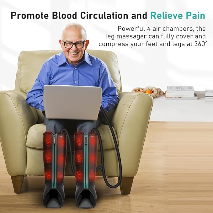 QUINEAR Leg Massager for Circulation and Pain Relief, Heating Leg Compression Massager with 3 Modes, Foot and Calf Massager with 3 Intensities 3 Heats - Gift for Mom and Dad - Bloomnest