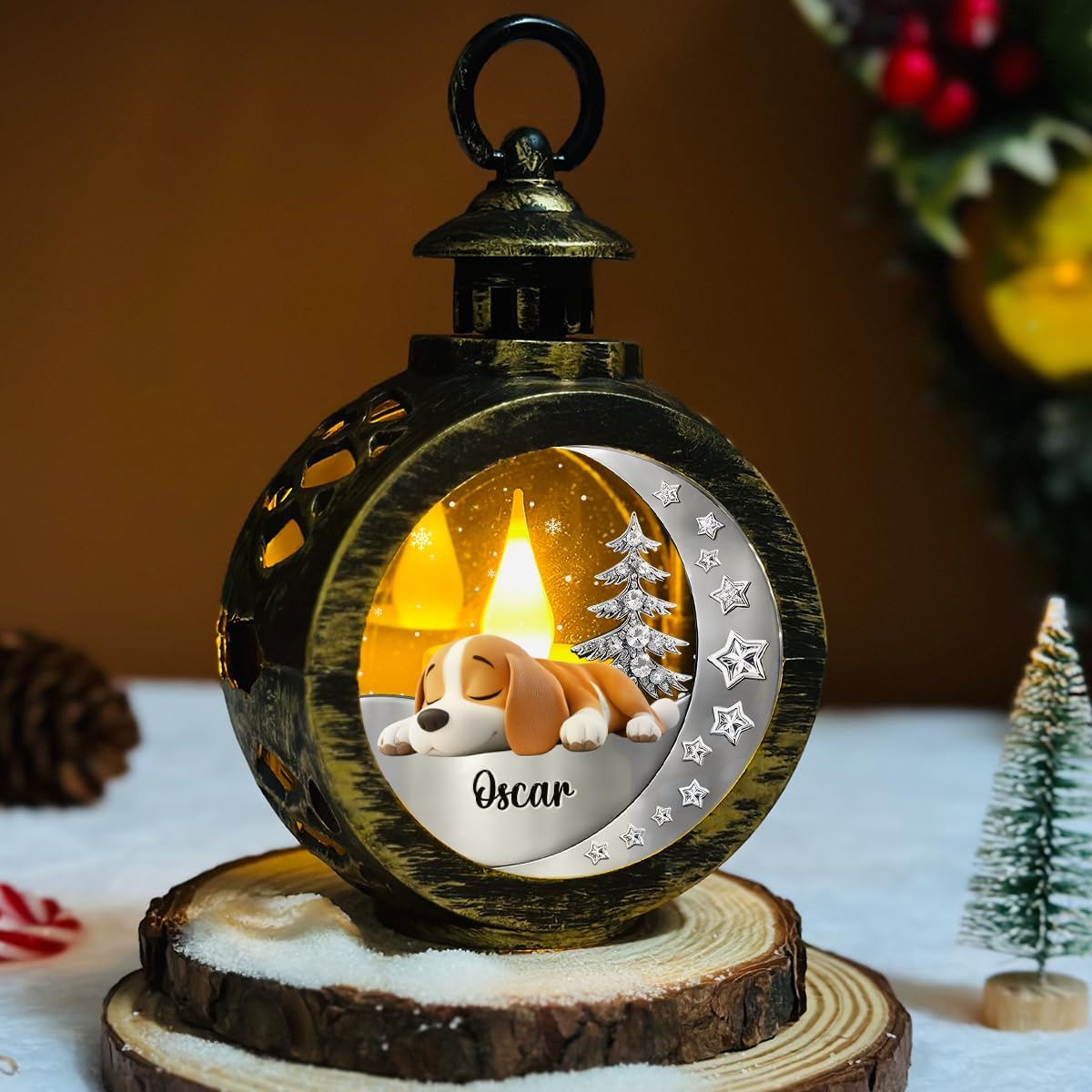 WRAPPINESS Personalized Sleeping Dog Christmas Lantern for Dog Lovers, Memorial Lantern Loss of Dog, Deepest Sympathy Gift for Pet Loss, Hardest Goodbye Dog Remembrance Gift