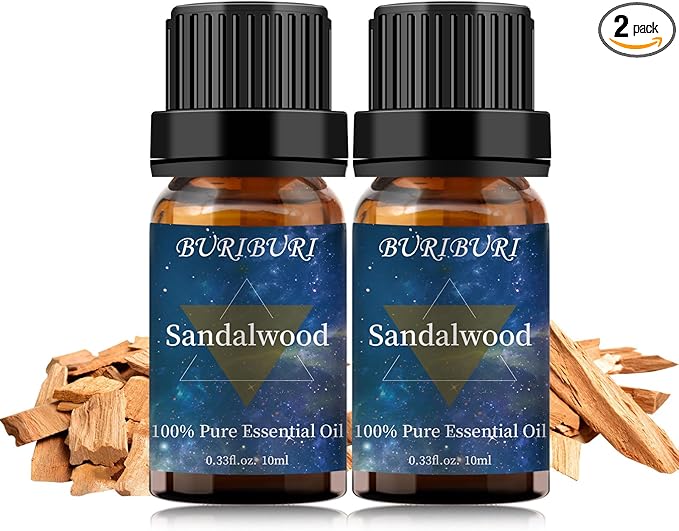 Sandalwood Essential Oil 2Pack for Massage, Diffuser, Humidifier - 100% Pure Sandalwood Oil 10ml BURIBURI