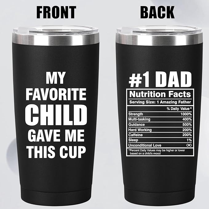 MASGALACC Birthday Gifts For Dad From Daughter, Son, Kids - Husband Present Ideas for Father, Bonus-Dad, Valentines Christmas - 20 Oz Tumbler, Black