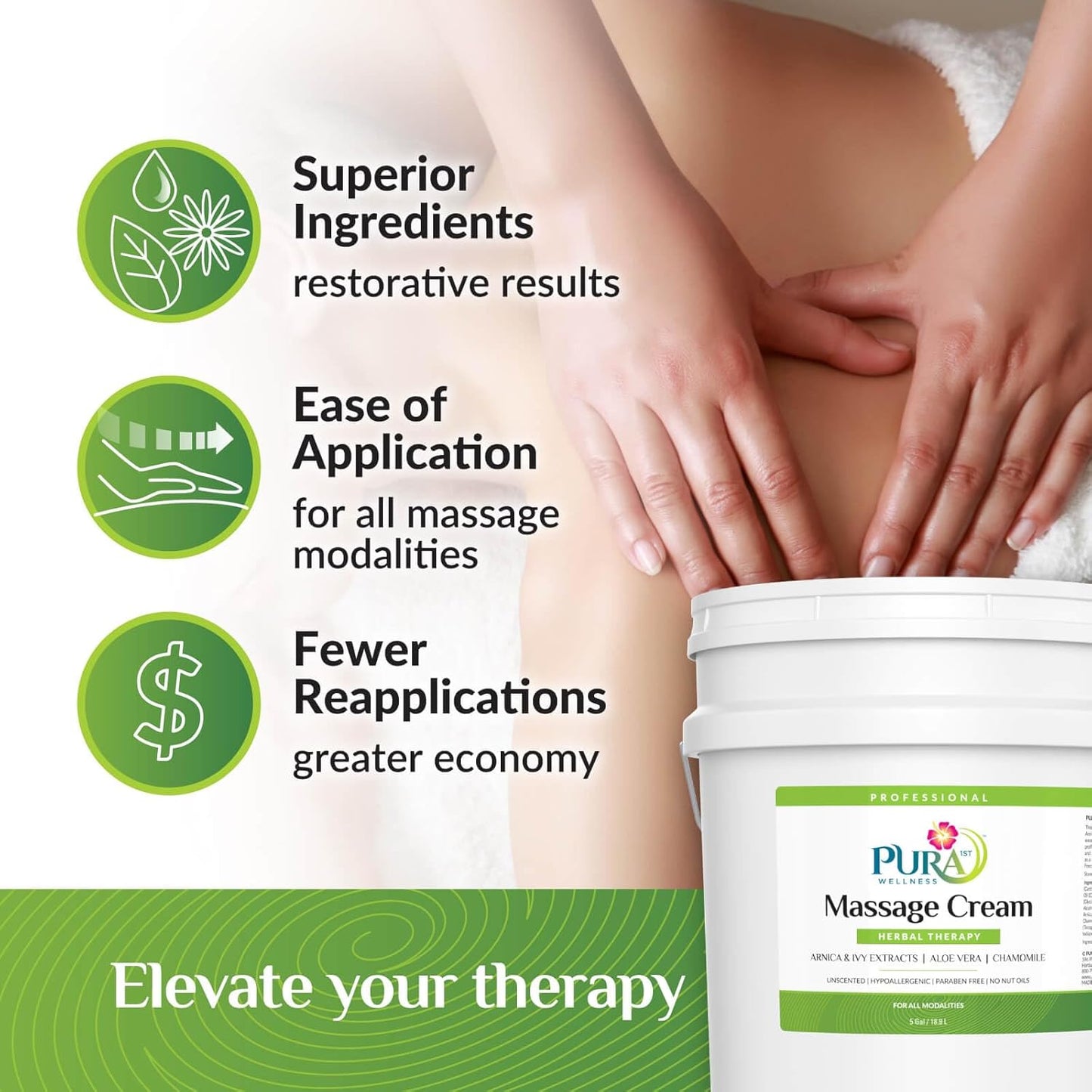 Herbal 5 Gallon Massage Cream, Massage for Muscle Relief, Professional Deep Tissue, Recovery, Natural Ingredients, Skin Hydrating and Moisturizing, Soothing, Relaxation