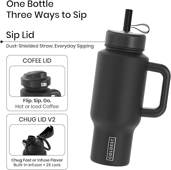 Coldest Tumbler with Handle & Coffee Lid - 100% Spill Proof Tumbler (3 Lids) - Stainless Steel Insulated Leakproof Tumblers for Women & Men - Cup Holder Friendly - 24 oz (Bats and Cats) - Bloomnest