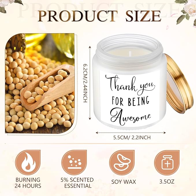 MTLEE 20 Pcs Thank You Gifts Candles 3.5 oz Employee Appreciation Inspirational Scented Soy Wax Candle Thank You Gift Christmas Gifts for Coworker Women Volunteer Teacher(Thank You,White) - Bloomnest