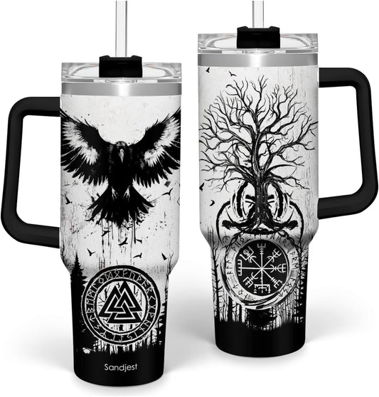 Viking Gifts for Men, 40oz Stainless Steel Insulated Coffee Tumbler With Lid & Straw, Travel Cup Gift for Husband Dad, Christmas Birthday