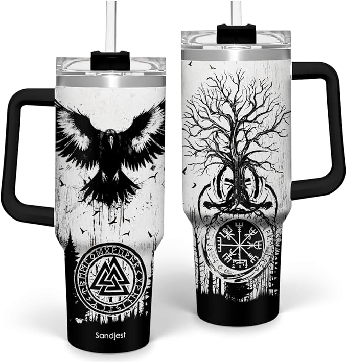 Viking Gifts for Men, 40oz Stainless Steel Insulated Coffee Tumbler With Lid & Straw, Travel Cup Gift for Husband Dad, Christmas Birthday - Bloomnest