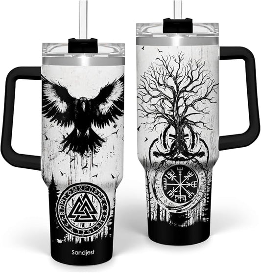 Viking Gifts for Men, 40oz Stainless Steel Insulated Coffee Tumbler With Lid & Straw, Travel Cup Gift for Husband Dad, Christmas Birthday - Bloomnest