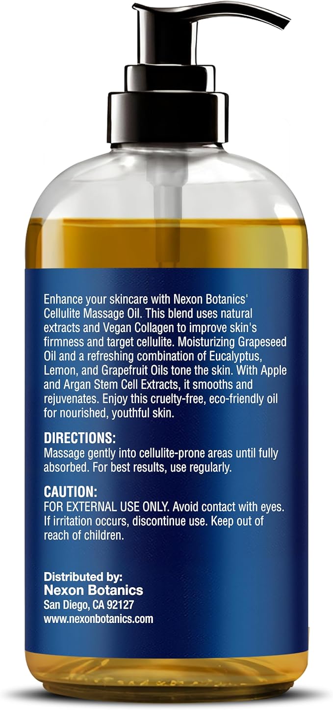 Anti-Cellulite Massage Oil for Massage Therapy 8 fl oz - Refreshing and Relaxing - Natural Oils with Vegan Collagen and Stem Cells - for Men and Women - Nexon Botanics - Bloomnest