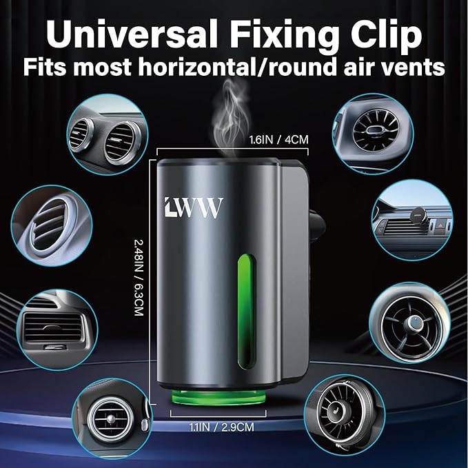 Car Air Freshener - Smart Adjustable 3-Speed Intensity, Rechargeable Humidifier Car Essential Oil Diffuser - Comes with 8 Bottles of 10ml Perfume (Gray) - Bloomnest