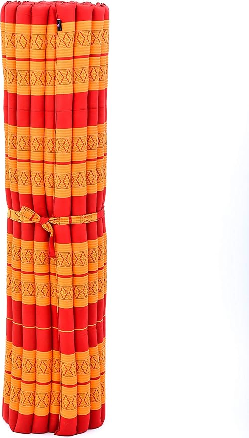 Leewadee - Foldable Floor Mattress - Japanese Roll Up Futon -Trifold Tatami Mat- Guest Floor Bed - Camping Mattress - Thai Massage Mat, Kapok Filled, 75 x 57 inches, Orange Red - Bloomnest