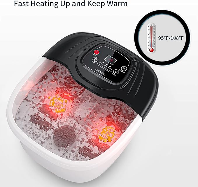 Foot Spa Bath Massager with Heat, Epsom Salt,Bubbles, Vibration and Red Light, Tub for Stress Relief,Foot Soaker, Birthday Gifts for Mom Dad Women Men Her Him - Bloomnest