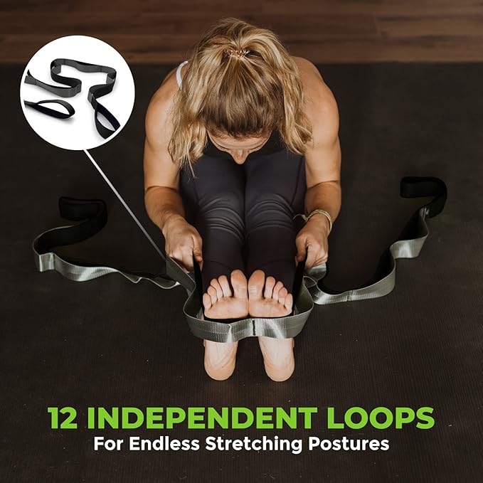Gradient Fitness Stretching Strap for Physical Therapy, 12 Multi-Loop Stretch Strap 1.5" W x 8' L, Neoprene Handles, Physical Therapy Equipment, Yoga Straps for Stretching, Leg Stretcher. - Bloomnest