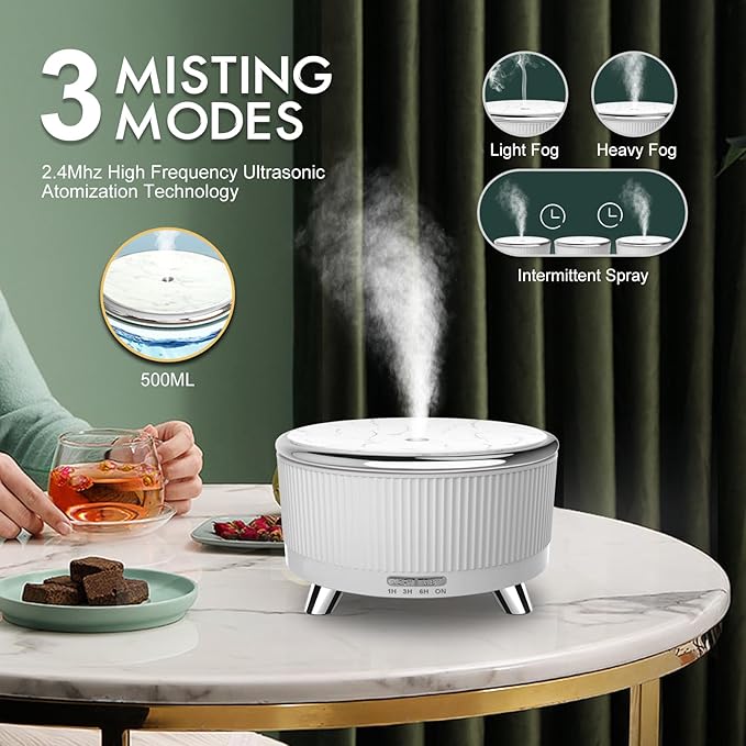 Diffusers for Essential Oils Large Room, Aromatherapy Diffuser with Remote Control,7 Colors Lights 3 Mist Mode for Women Office Home White Sliver - Bloomnest