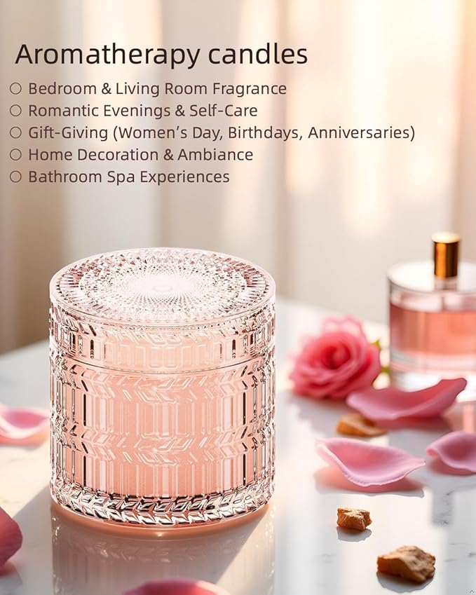 Hidden Label Sandalwood Rose Scented Candle for Home Scented, Santal Wood Wick Decorative Candles, Aromatherapy Candles for Women, Pink Soy Candles Non Toxic Candle, 7.4 oz 55 Hours Long Burn time - Bloomnest