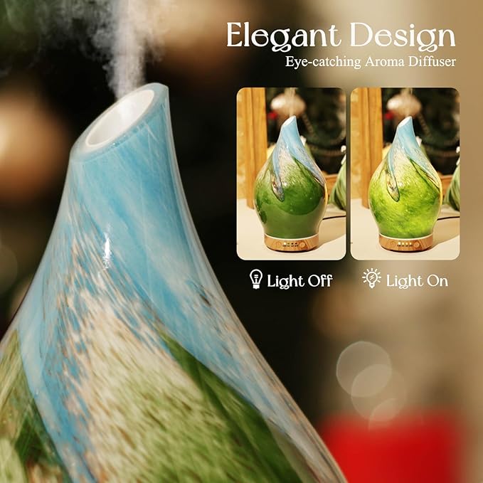 Porseme 150ml Essential Oil Diffuser Glass Color Changing Aroma Air Diffusers Aromatherapy Ultrasonic Cool Mist Humidifier 6 Running Hours Waterless Auto-Off for Sleeping Yoga Office Spa (Blue Grass) - Bloomnest