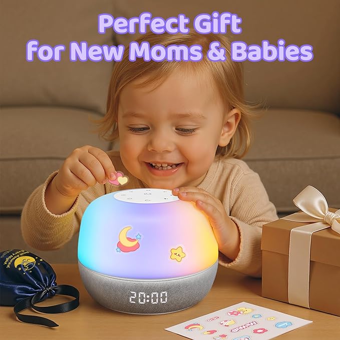 2025 Mom's Choice Awards | Sound Machine Baby White Noise Machine with Sunrise Alarm Clock & App Control – 360° RGB Night Light, Sleep Soother for Adults & Kids, Baby Essentials for Newborns - Bloomnest