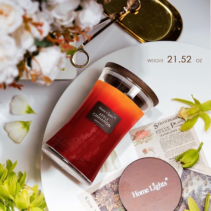 HomeLights 3-Layer Candles for Home Scented, 21.52 OZ Natural Soy Wax Scented Candles Burns Up to 100 Hours, Large Jar, Apple Cinnamon - Bloomnest