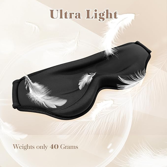 3D Cooling Eye Mask Sleep Mask for Men & Women, 100% Pressure-Free & Light Block-Out Eye Mask for Sleep with Easy Adjustable Strap, Night Eye Cover for Travel, Black - Bloomnest