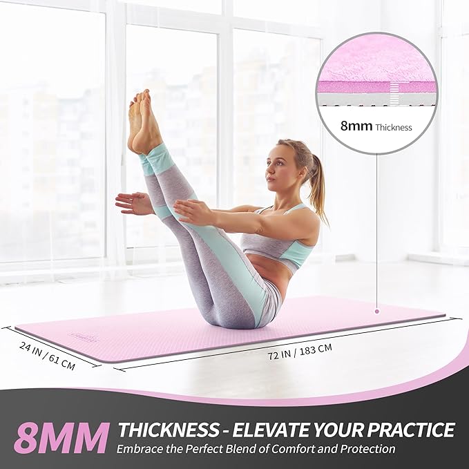 CAMBIVO Yoga Mat for Women Men Kids, 1/3 & 1/4 & 2/5 Inch Extra Thick Yoga Mat Non Slip, 72" x 24" TPE Yoga Mats, Workout Mat with Carrying Strap for Yoga, Pilates and Floor Exercises - Bloomnest