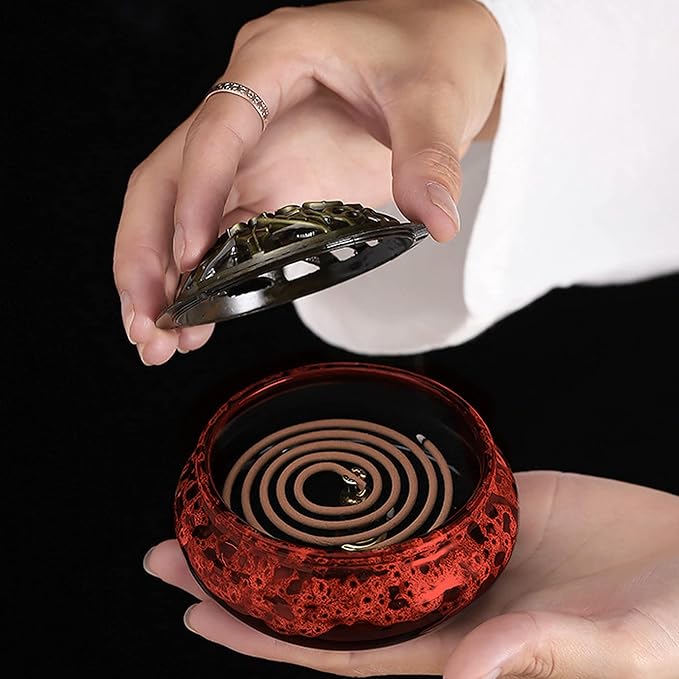 Ceramic Incense Burner with Lid, Bowl Burner， Cone Incense Burner, Ceramic Censer Suitable for Incense/Cone/Coil/Sticks, There are 30 Incense Cones+ Metal Incense Holder+Fireproof Cotton Inside. - Bloomnest