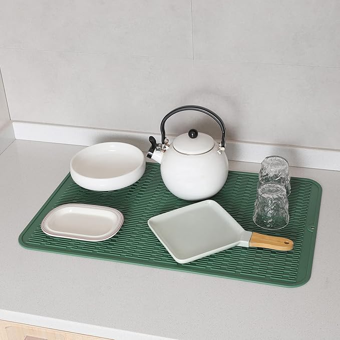 Silicone Dish Drying Mat for Multiple Usage,Easy clean,Eco-friendly,Heat-resistant Silicone Mat for Kitchen Counter or Sink,Refrigerator or Drawer Liner Green 3XL 28 inches x 18 inches - Bloomnest
