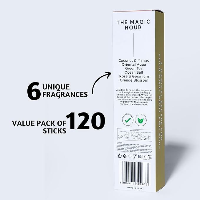 Folkulture Incense Sticks (120 Sticks) | Set of 6 Premium Incense Sticks For Relaxation, Aromatherapy| No Charcoal, Organic, Non Toxic, 45 Mins, Long Burning Coconut, Mango,Aqua, Orange Insence-Sticks FOLKULTURE
