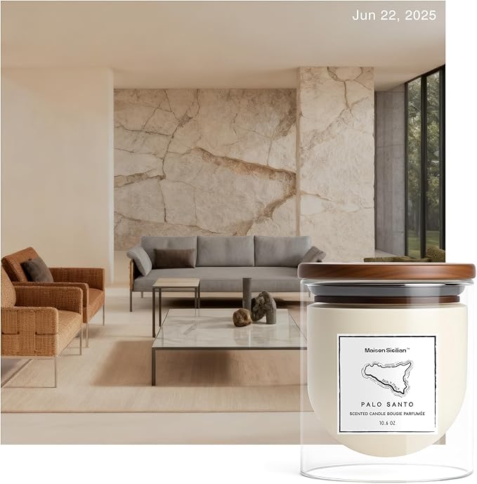 Palo Santo Candle by Maison Sicilian – Warm Earthy Sacred Wood with Sandalwood & Warm Balsamic Notes, Hand-Poured Soy Wax, 65 Hour Burn | Room-Filling Meditation & Space Cleansing Gift MaisonSicilian