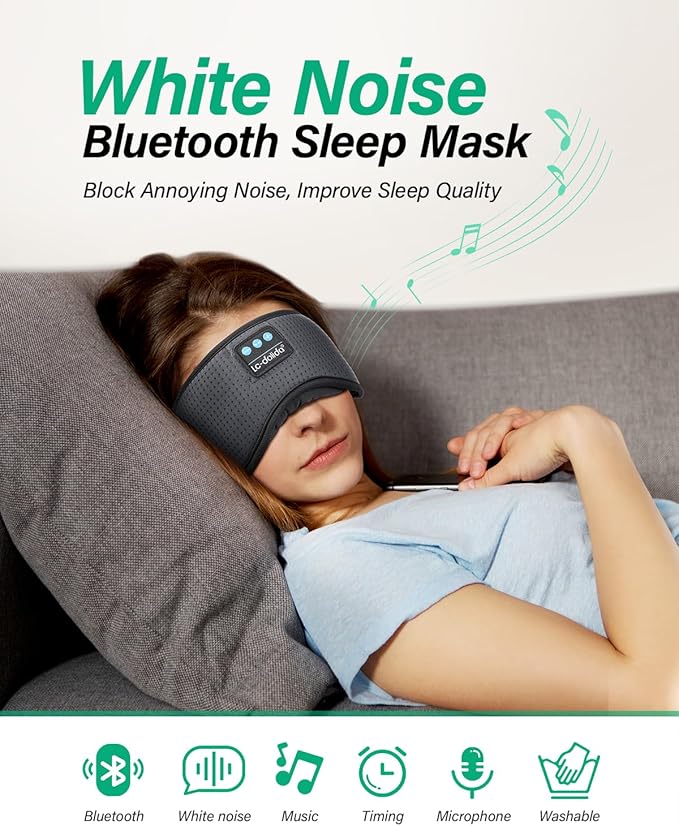 LC-dolida Sleep Headphones, White Noise Bluetooth Sleep Mask 3D Breathable Wireless Eye Mask for Timing, Sleep Mask with Bluetooth Headphones for Side Sleepers Travel,Cool Gadgets for Women Men(Grey) - Bloomnest
