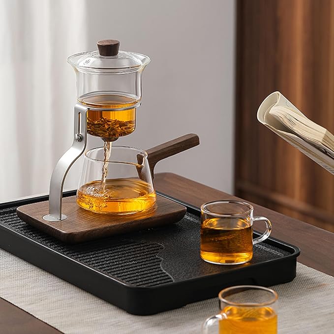 TOPINCN Glass Teapot Set Semi Automatic Drip Rotating 350ml Capacity Automatic Drip Tea Pot, Glass Tea Set with Magnetic Filter for Family Gatherings or Office Breaks - Bloomnest