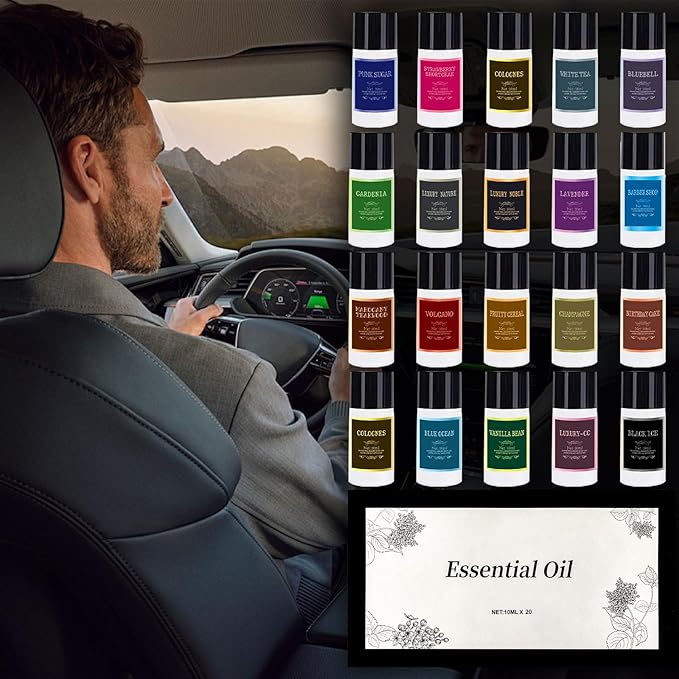 Car Air Freshener Refill Cologne Aromatherapy Oil 20 PCS, Essential Oils Mixed Fragrance Set for Car Diffusers (No Diffuser Included) - Bloomnest