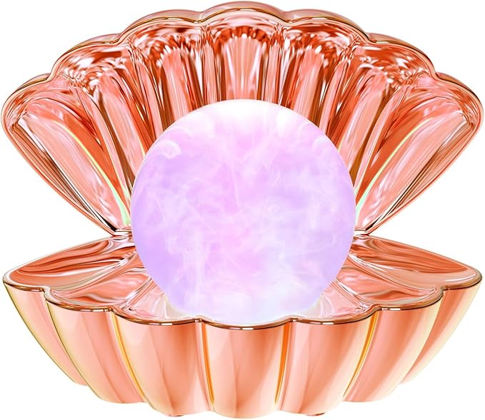 Shell Pearl Beach Themed Night Light, RGB 8 Colors Changing Mood Shell Pearl Lamps, Bedside LED Clamshell Portable Night Lights for Bar (Electroplated Rose Gold) - Bloomnest