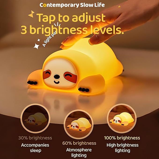 DREAMING MY DREAM Night Light for Kids,Squishy Sloth Night Light,LED Novelty Animal Nightlight,3 Levels Dimmable,30Min Timer Nursery Lamp for Kids, Bedroom Baby Boys Girls Gifts - Bloomnest