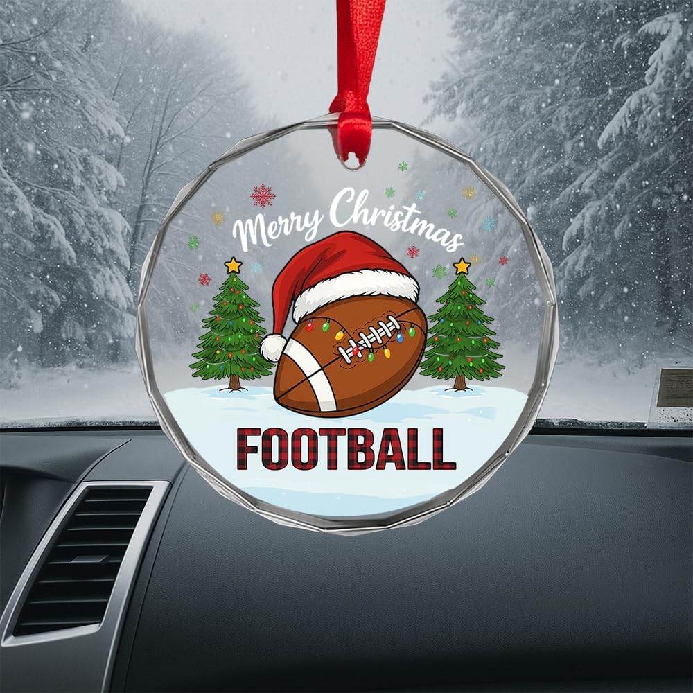 Football Glass Ornament – Handcrafted Hanging Decoration, Elegant Keepsake with Unique Football Design, for Home, Holiday Tree, or Special Occasion