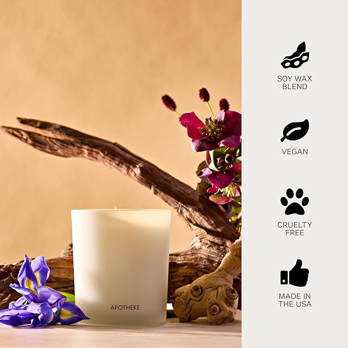 Apotheke Signature Scented Candles for Home, Black Iris Oak - 10.5 oz - Soy Wax, Non Toxic, Large Jar White - Luxury Candle Gifts for Women & Men - Black Pepper, Cinnamon, Musk, and Violet - Bloomnest