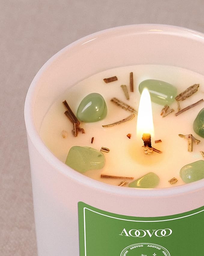 AOOVOO Fir Scented Candles for Women - Aromatherapy Candle with Crystals Inside, 10oz Soy Candles for Home Scented, Birthday Gifts Christmas Candle for Women Mom - Bloomnest