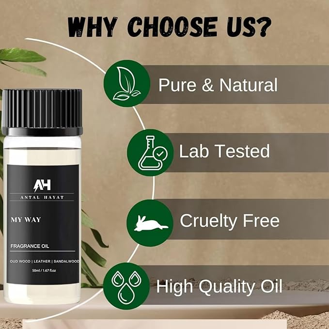My Way Essential Oil Scent 50ml - Antal Hayat Diffuser Oil - Home Luxury Scents - Lemon, Comforting Sandalwood, Warm Cedarwood & Pretty Iris - Diffuser Oil Blends for Aromatherapy - Bloomnest