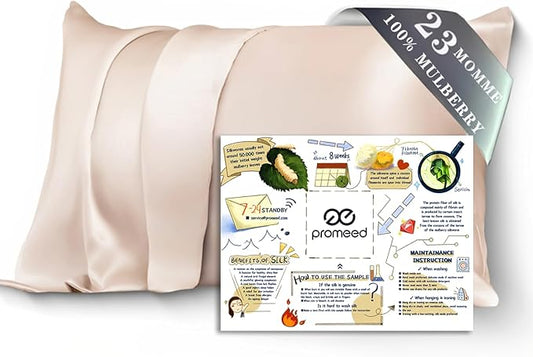 PROMEED 100% Silk Pillowcase for Hair and Skin, Both Sides Grade 6A+ 23mm Mulberry Silk Pillow Case with Hidden Zipper, 1400 TC, Soft & Smooth (Queen 20"x30", Champagne) - Bloomnest