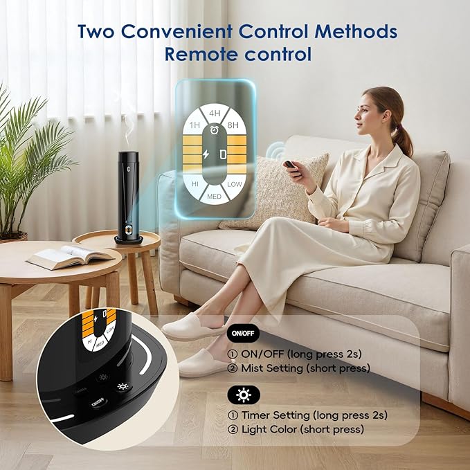 Waterless Scent Diffuser – 1200 Sq Ft Coverage, Essential Oil Diffuser with Remote Control, Quiet Aromatherapy Diffuser with LED Light & Timer, Scent Air Machine for Home, Office, Hotel - Bloomnest