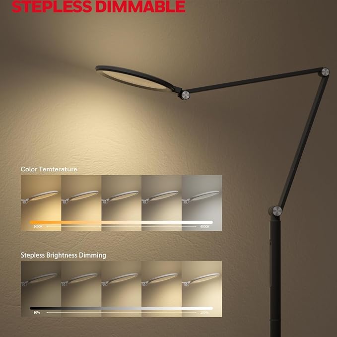 Honeywell LED Floor Lamp - F01BK Sunturalux™ Eye Caring Dimmable Standing Light with Remote,Bright Natural Daylight 5 Colors & 5 Brightness Adjustable Tall Lampara for Home Office Living Room Bedroom - Bloomnest