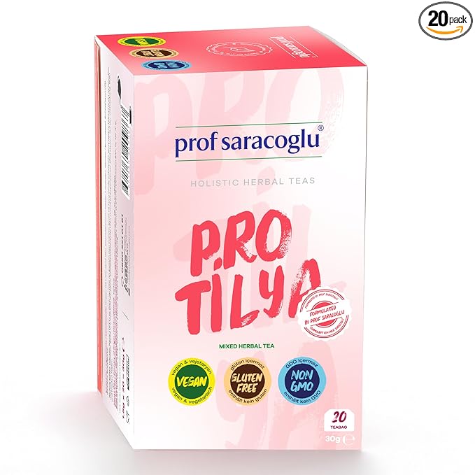 Prof Saracoglu 1 Box Pro-Tilya Herbal Tea – Caffeine-Free Herbal Blend with Natural Digestive Support, Caffeine-Free Metabolism Friendly Tea, 20 Tea Bags in Eco Resealable Box - Bloomnest