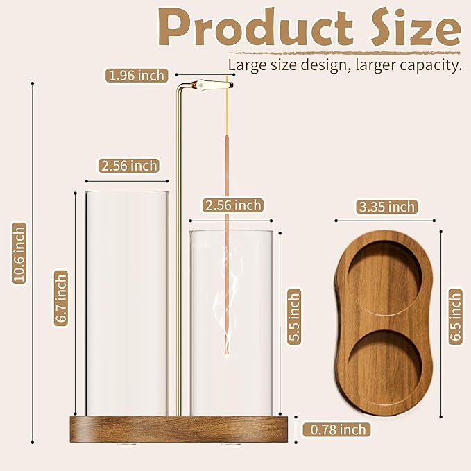 2 in 1 Incense Holder for Sticks with Glass Ash Catcher, Anti-Ash Flying Upside Down Insence Stick Burner, Modern Vertical Inscents-Sticks Holder for Yoga Spa Meditation Home Decor - Bloomnest