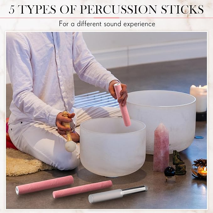 Nuanchu 5 Pcs Crystal Singing Bowl Mallet Set Includes Sheepskin Solid and Hollow Sound Sticks Singing Bowl Rubber Mallet with Wood Handle Clear Acrylic Striker for Playing (Pink) - Bloomnest
