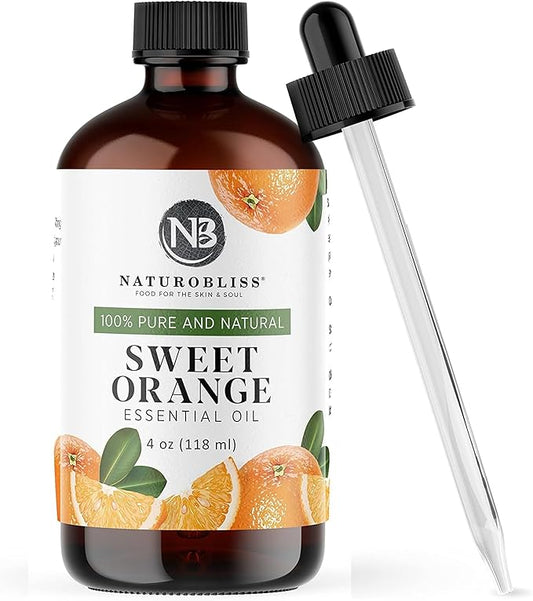 NaturoBliss 100% Pure & Natural Sweet Orange Essential Oil Therapeutic Grade Premium Quality Oil with Glass Dropper - Huge 4 fl. Oz - Perfect for Aromatherapy and Relaxation - Bloomnest